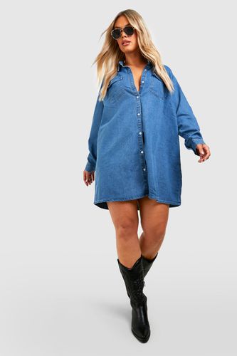 Womens Plus Western Denim Shirt Dress - - 18 - boohoo - Modalova