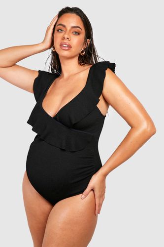 Womens Maternity Crinkle Frill Swimsuit - - 14 - boohoo - Modalova