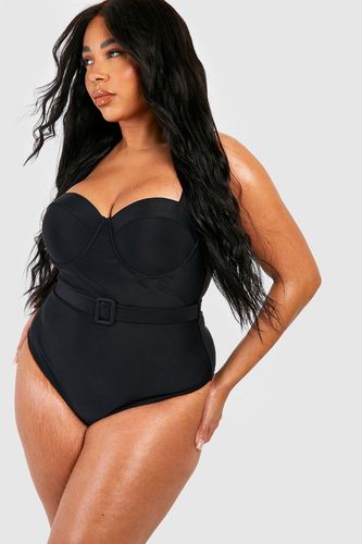 Womens Plus Belted Underwired Tummy Control Swimsuit - - 18 - boohoo - Modalova