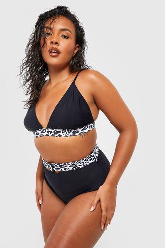 Womens Plus Leopard Contrast Tummy Control Bikini - - 26 - boohoo - Modalova