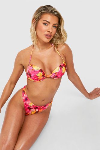 Womens Tropical Push Up Plunge Bikini Top - - 10 - boohoo - Modalova