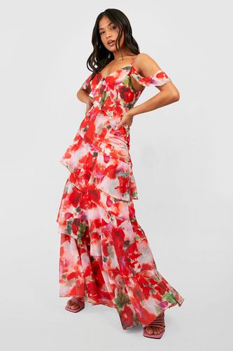 Womens Petite Chiffon Tiered Ruffle Floral Maxi Dress - - 10 - boohoo - Modalova