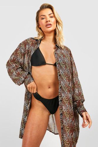Womens Leopard Oversized Chiffon Beach Shirt - - S - boohoo - Modalova