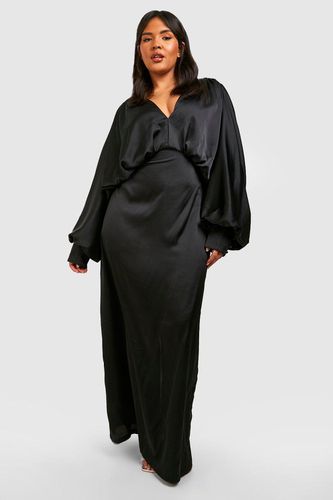 Womens Plus Satin Plunge Blouson Sleeve Maxi Dress - - 18 - boohoo - Modalova