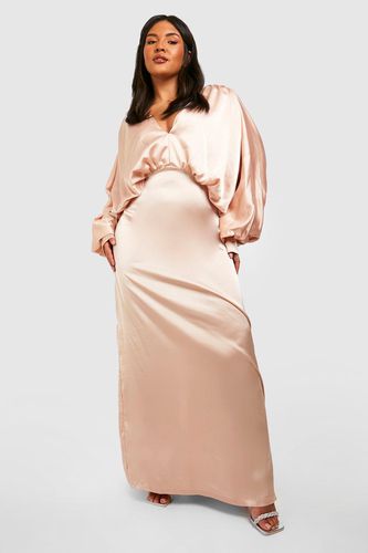 Womens Plus Satin Plunge Blouson Sleeve Maxi Dress - - 28 - boohoo - Modalova