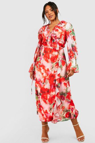 Womens Plus Floral Ruffle Wrap Dress - - 16 - boohoo - Modalova