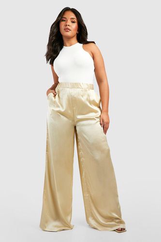 Womens Plus Satin Wide Leg Trousers - - 18 - boohoo - Modalova