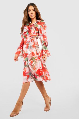 Womens Floral Ruffle Wrap Dress - - 10 - boohoo - Modalova