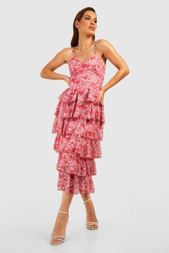 Womens Chiffon Floral Tiered Strappy Midi Dress - - 18 - boohoo - Modalova