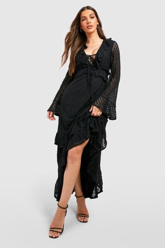 Womens Lace Shirred Ruffle Maxi Dress - - 10 - boohoo - Modalova