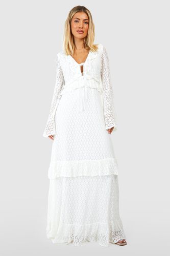 Womens Lace Shirred Ruffle Maxi Dress - - 12 - boohoo - Modalova