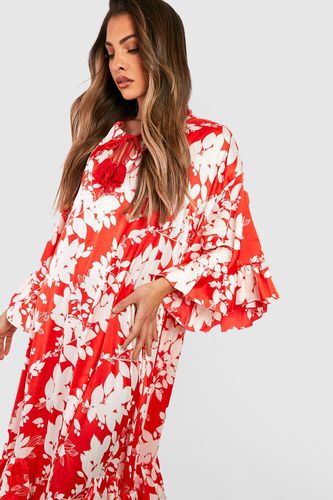 Womens Floral Print Ruffle Detail Maxi Dress - - 14 - boohoo - Modalova