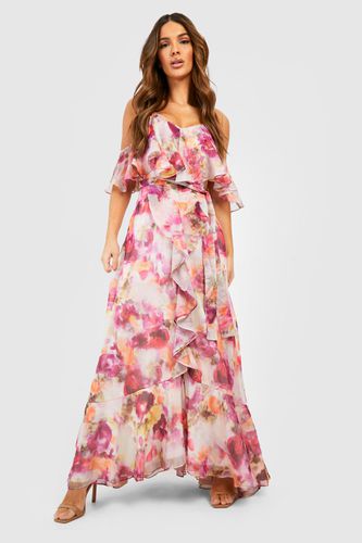 Womens Floral Print Double Layer Maxi Dress - - 8 - boohoo - Modalova