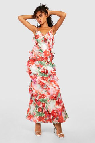 Womens Floral Print Ruffle Detail Maxi Dress - - 10 - boohoo - Modalova