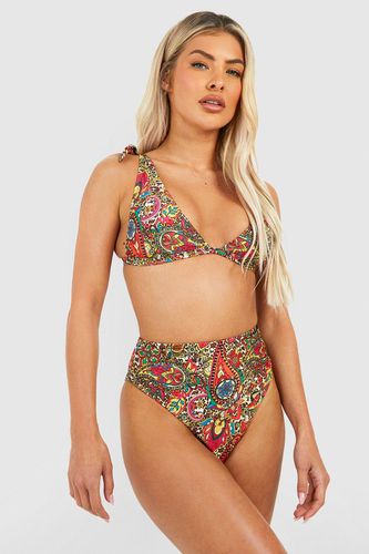 Womens Leopard Paisley High Waist Tie Bikini Set - - 8 - boohoo - Modalova