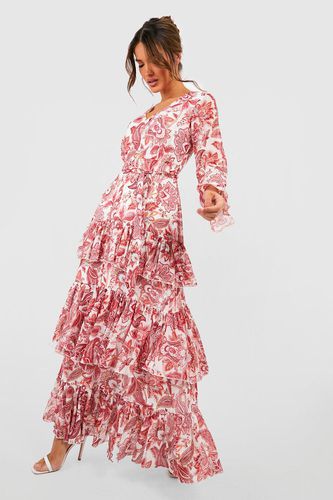 Womens Printed Ruffle Hem Maxi Dress - - 10 - boohoo - Modalova