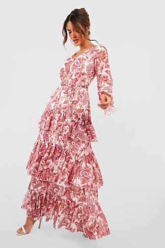 Womens Printed Ruffle Hem Maxi Dress - - 16 - boohoo - Modalova