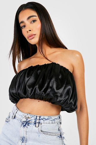 Womens Puffball Satin Bandeau Top - - 10 - boohoo - Modalova