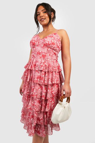 Womens Plus Floral Chiffon Tiered Midi Dress - - 18 - boohoo - Modalova