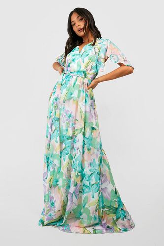Womens Pastel Floral Angel Sleeve Strappy Maxi Dress - - 10 - boohoo - Modalova