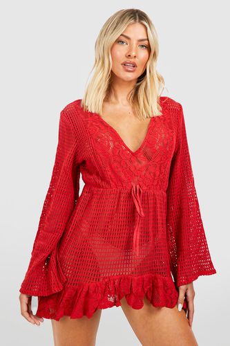 Womens Lace Crochet Frill Hem Beach Dress - - S - boohoo - Modalova