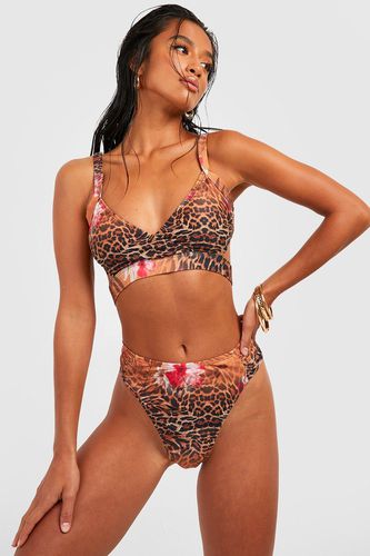 Womens Petite Tropical Leopard Bikini Top - - 6 - boohoo - Modalova