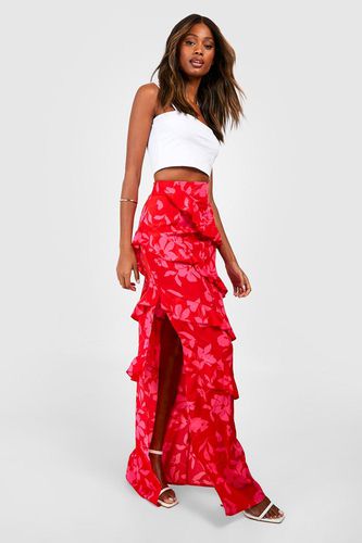 Womens Floral Frill Slip Maxi Skirt - - 10 - boohoo - Modalova