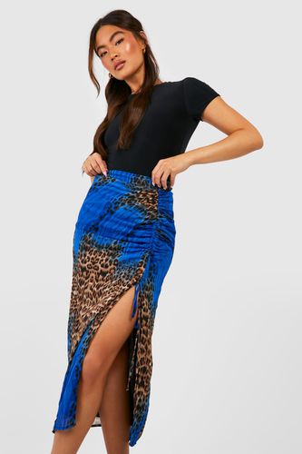 Womens Chiffon Mixed Leopard Ruched Split Midaxi Skirt - - 6 - boohoo - Modalova