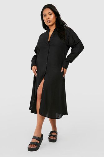 Womens Plus Linen Midi Shirt Dress - - 20 - boohoo - Modalova