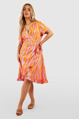 Womens Plus Tiger Print Wrap Midi Dress - - 18 - boohoo - Modalova