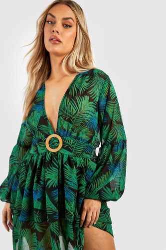 Womens Plus Palm Raffia Buckle Beach Dress - - 18 - boohoo - Modalova