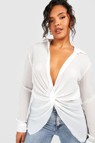 Womens Plus Sheer Chiffon Plisse Twist Detail Longline Shirt - - 16 - boohoo - Modalova
