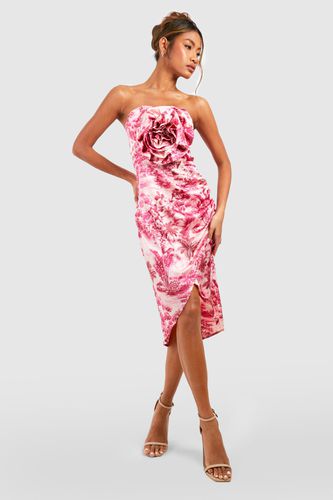 Womens 3d Rose Detail Bandeau Wrap Midi Dress - - 12 - boohoo - Modalova