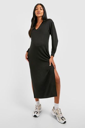 Womens Maternity Melange Knit Polo Collar Midaxi Dress - - 10 - boohoo - Modalova