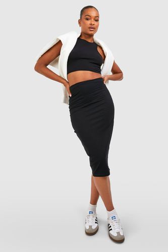 Womens Tall Basic Cotton Blend Bodycon Midi Skirt - - 10 - boohoo - Modalova