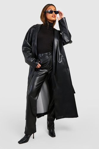 Womens Oversized Faux Leather Belted Trench Coat - - 16 - boohoo - Modalova