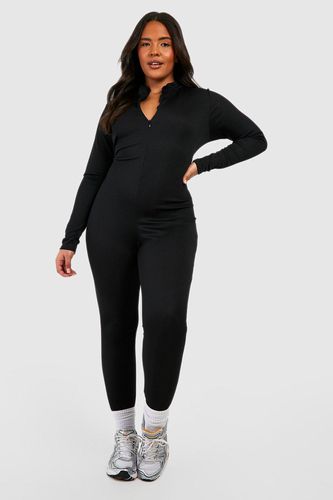 Womens Plus Basic Ribbed Zip Up Skinny Jumpsuit - - 20 - boohoo - Modalova