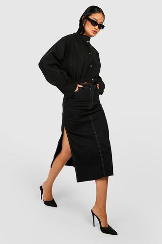 Womens Split Side Contrast Stitch Denim Midaxi Skirt - - 6 - boohoo - Modalova