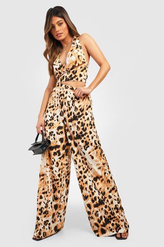 Womens High Waisted Leopard Print Floaty Wide Leg Trousers - - 6 - boohoo - Modalova