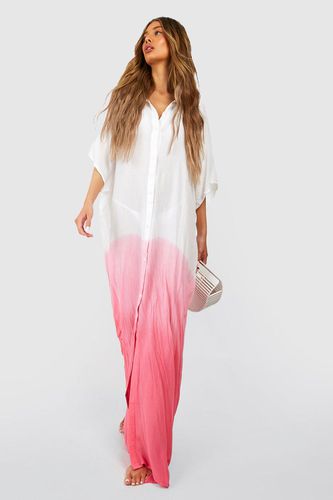 Womens Crinkle Ombre Maxi Cover Up Beach Kimono - - M - boohoo - Modalova