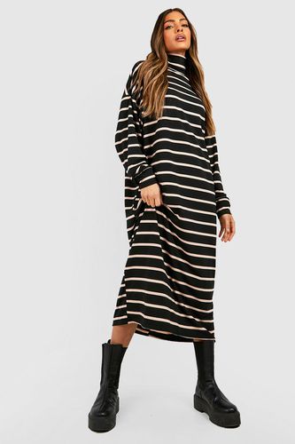 Womens Jersey Stripe Roll Neck Midaxi Dress - - 8 - boohoo - Modalova