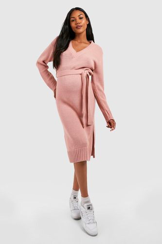 Womens Maternity V Neck Jumper Midi Dress - - 10 - boohoo - Modalova