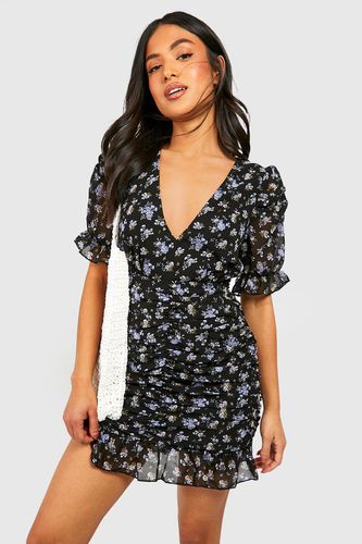 Womens Petite Floral Ruched Mini Dress - - 12 - boohoo - Modalova