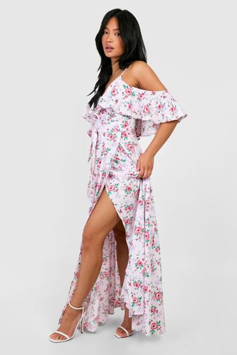 Womens Petite Floral Wrap Cold Shoulder Maxi Dress - - 12 - boohoo - Modalova