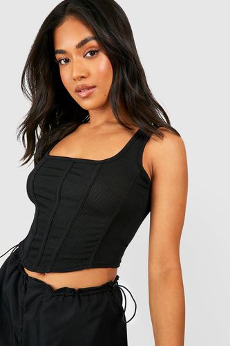 Womens Petite Rib Corset Top - - 16 - boohoo - Modalova