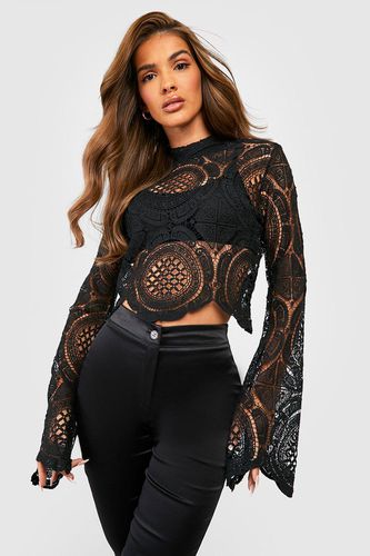 Womens roll/polo neck Crochet Lace Crop Top - - 6 - boohoo - Modalova