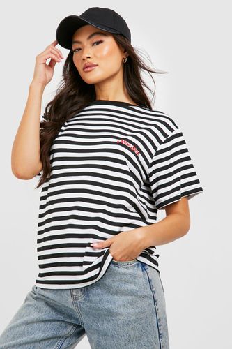 Womens New York Embroidered Stripe T-shirt - - S - boohoo - Modalova