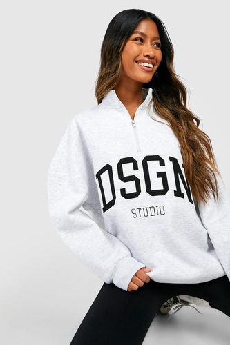 Womens Dsgn Studio Half Zip Applique Oversized Sweatshirt - - M - boohoo - Modalova