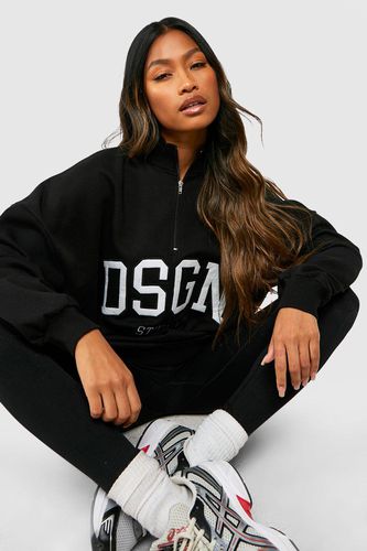 Womens Dsgn Studio Half Zip Applique Oversized Sweatshirt - - S - boohoo - Modalova