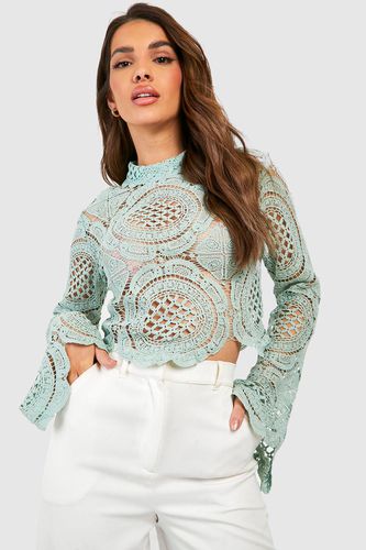 Womens roll/polo neck Crochet Lace Crop Top - - 10 - boohoo - Modalova